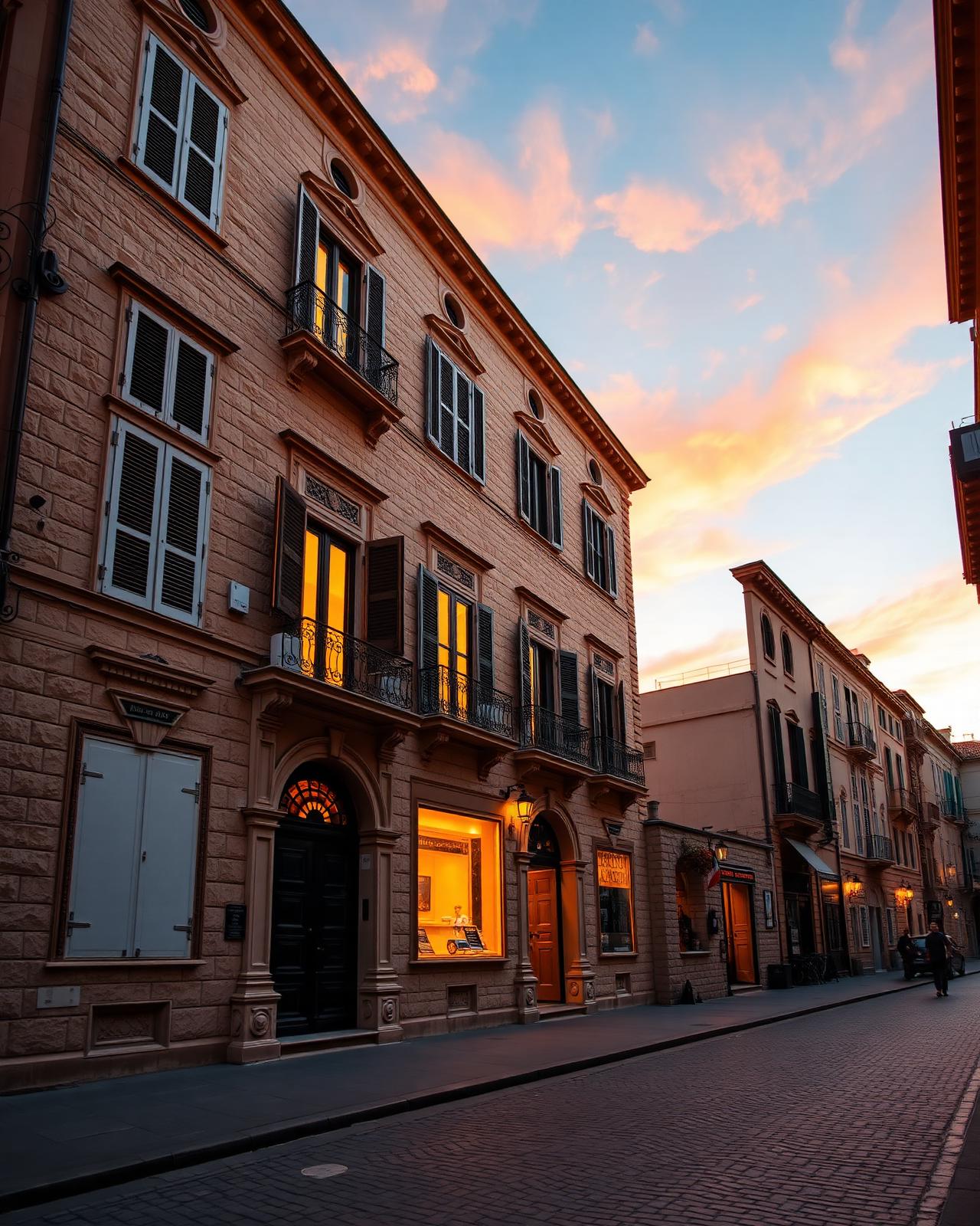 Palazzo storico italiano illuminato al tramonto